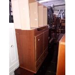 Two modern sideboard cabinets and a pair of small bookcases, a mahogany corner display cabinet and