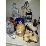 Animal figures and glass lion