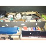 Three boxes of assorted garage items
