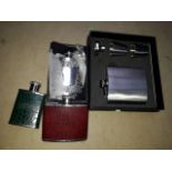 Edwin Blyde 4oz Polished Pewter hip flask plus 3 others
