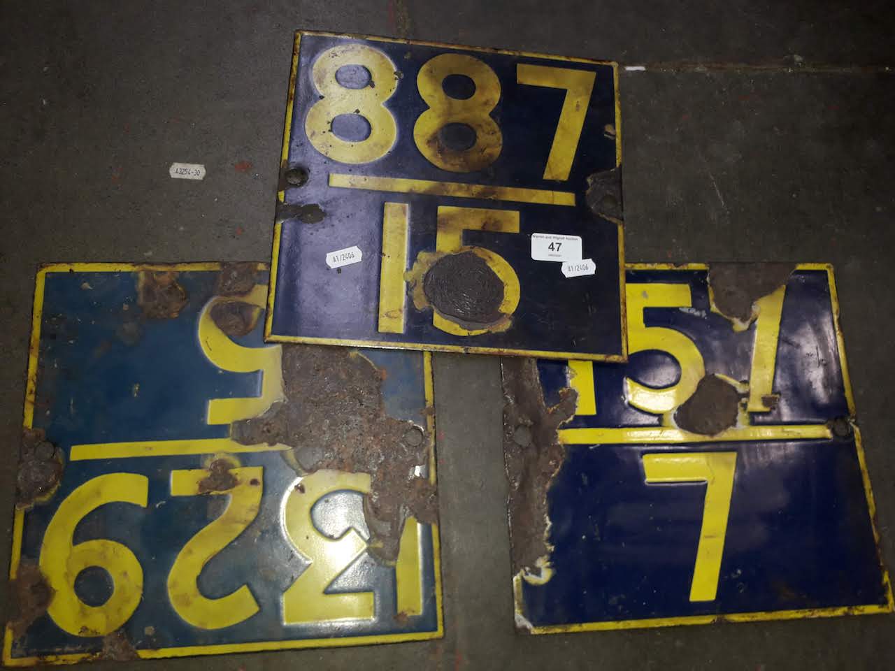 3 vintage railway track marker signs