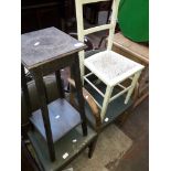 An oak plant stand, painted chair and two 1950's office chairs