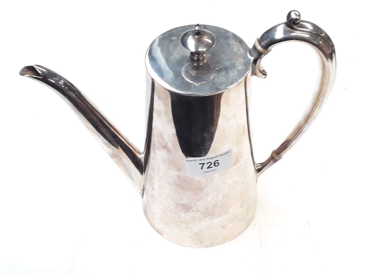 A Mappin and Webb silver plated 1880 coffee pot, height 21.5cm.