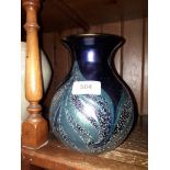 Blue Art Nouveau style glass bulbous vase