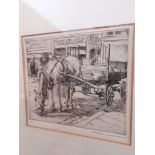 After A. Phillip, engraving of a horse & cart, signed and dated 1962 in pencil, together with an