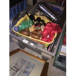 A box of mixed items, including picture, Marvel Avengers posters, etc