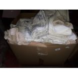 Large box of linen and crochet etc.