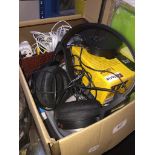 2 boxes of electricals including headphones, phone and wii console etc.