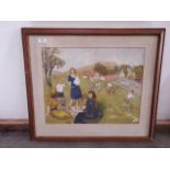 F. Ashton, family picnic, naive early 20th century watercolour, signed lower right, 41cm x 52cm,