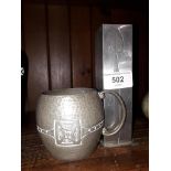 Small Talbot Arts and Crafts pewter jug and an Art Nouveau pewter squar evase