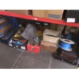 A large quantity of garage ware, tools, tololbox, hammer drill, chop saw, electric motor, screws,