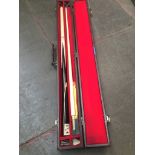 A Joe Davis 2 piece snooker cue in hard case