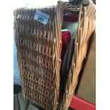 A 2 person wicker picnic hamper and contents