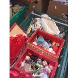 A crate of haberdashery items, needles, bobbins etc