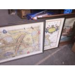 2 reproduction framed maps, Ormskirk and Lancashire, and a framed print