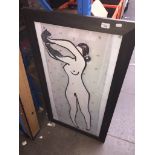 Nude woman and cat print.