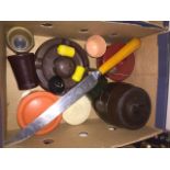 Box of vintage bakelite items and containers