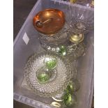 Box of glass including glass cake stands etc.