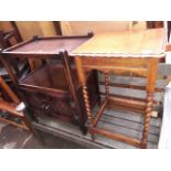 A two tier oak trolley and an oak occasional table.