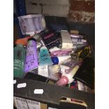 A box of toiletries and cosmetics etc