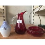 Two pieces of red Whitefriars glass and a small Royal Copenhagen vase