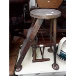 An oak folding stool and a rush stool.