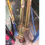 3 bundles of gardening tools and brushes etc