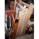 Six vintage deck chairs, wooden ladders, a folding table, a card table and a garden chair.