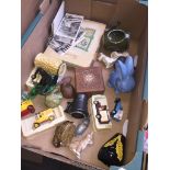 Box of ornaments, model cars etc.