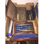 3 sets of vintage drawing instruments and rulers