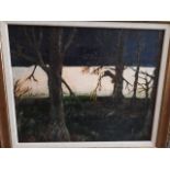 Forest landscape, oil on board, indistinctly signed lower right, 45cm x 55cm, framed.