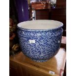 A large Royal Doulton blue and white jardiniere.