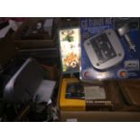 Two boxes of items including CD plasyer, Roberts radio, Philips radio, camera etc