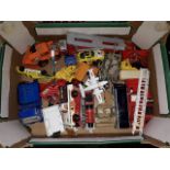 A box of model vehicles including Corgi, Dinky, etc