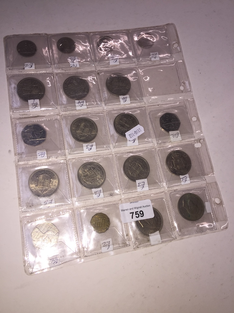 A sheet of british coins