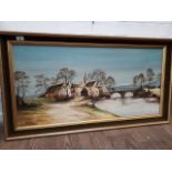 P. Winnington, river scene landscape oil on board, signed lower left, 48cm x 99cm, framed.