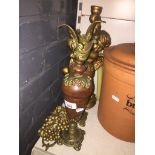 Pair of repro urns and cherub figure
