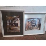 John Bentley, "Inner Courtyard Astley Hall" (Chorley), pair, watercolours, 24cm x 32cm & 34cm x