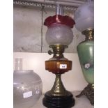 Victorian oil lamp with funnel and shade