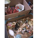 Two boxes of ornaments and pottery