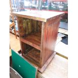 A rustic hardwood open cabinet.