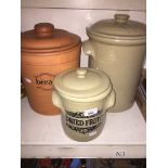 Two stoneware jars and an earthenware jar