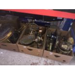 3 boxes of brass and copper ware