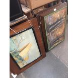 Eight oak framed prints