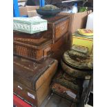 A selection of old tins and wooden boxes