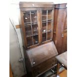 An oak bureau bookcase.