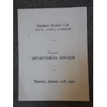Southport Football Club Inaugral Sportsmens Dinner Thursday January 24th 1974 menu autographed