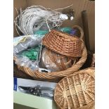 A large box of wicker baskets, washing line, garden twine etc