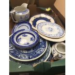 A box of blue and white plates