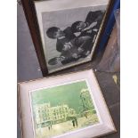 A large framed picture of the Beatles, and a Maurice Utrillo print